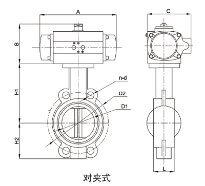 氣動(dòng)對(duì)夾式蝶閥結(jié)構(gòu)圖 氣動(dòng)對(duì)夾式蝶閥結(jié)構(gòu)圖